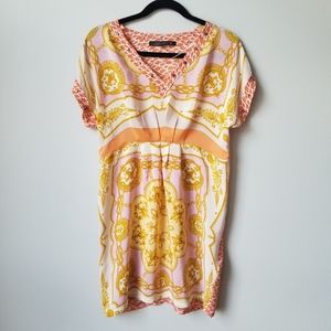 Zara Woman Printed Mulberry Silk V-neck Dress